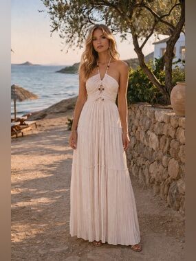A.L.C. Light Pink Backless Halter Maxi Dress Size 2 NWT Resort Wedding